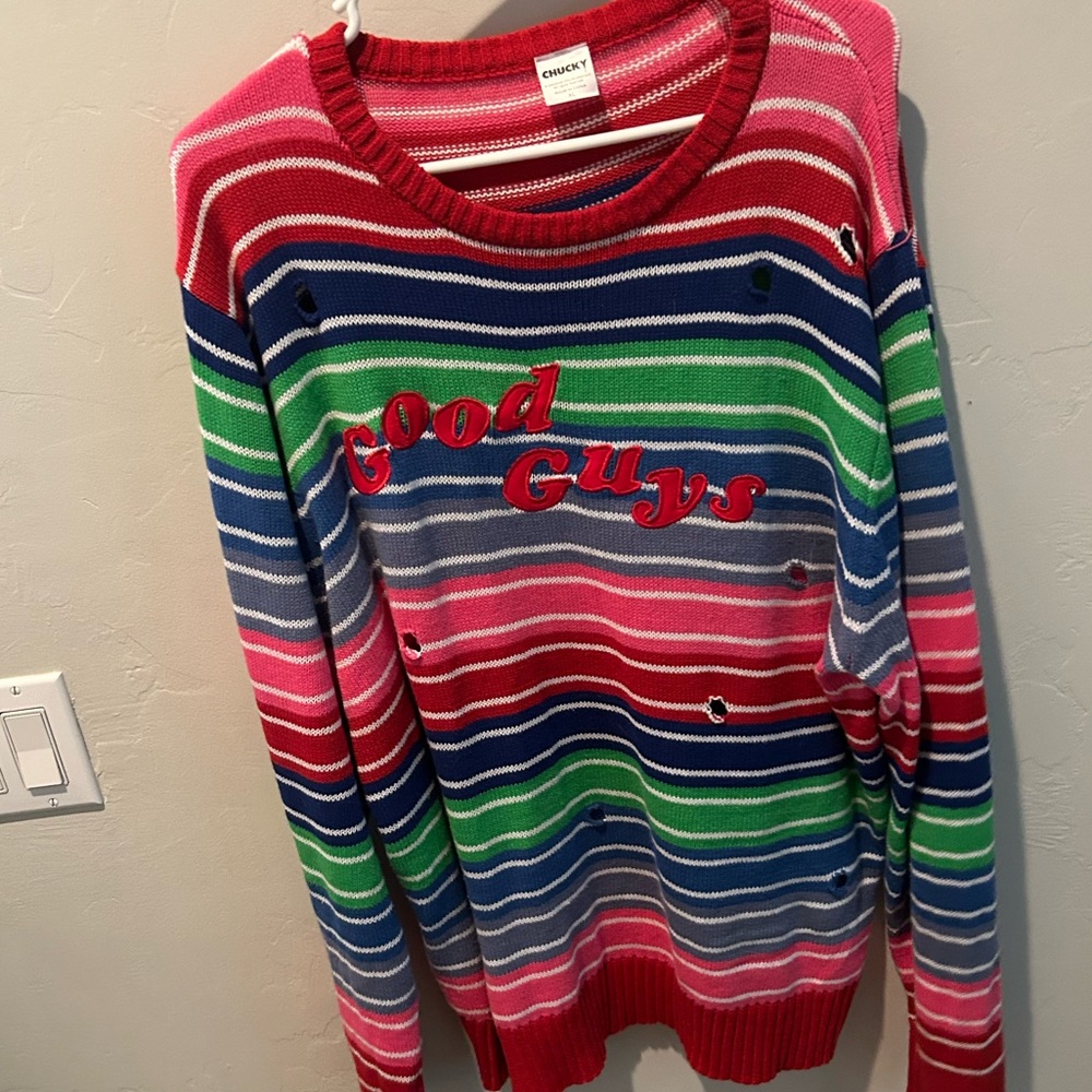 Chucky distressed sweatshirt. Costume sweatshirt